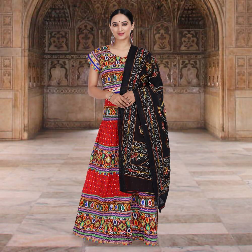 Red and Black Bandhani Chania Choli