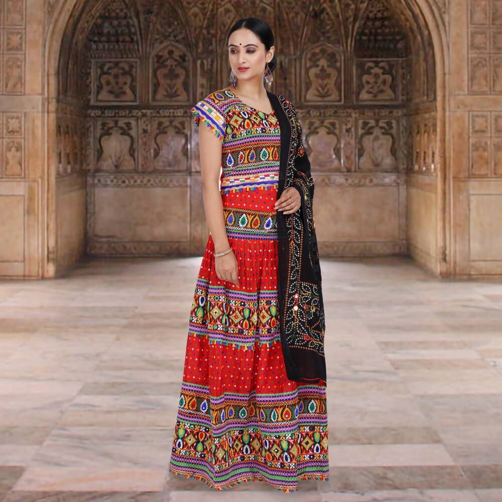 Red and Black Bandhani Chania Choli