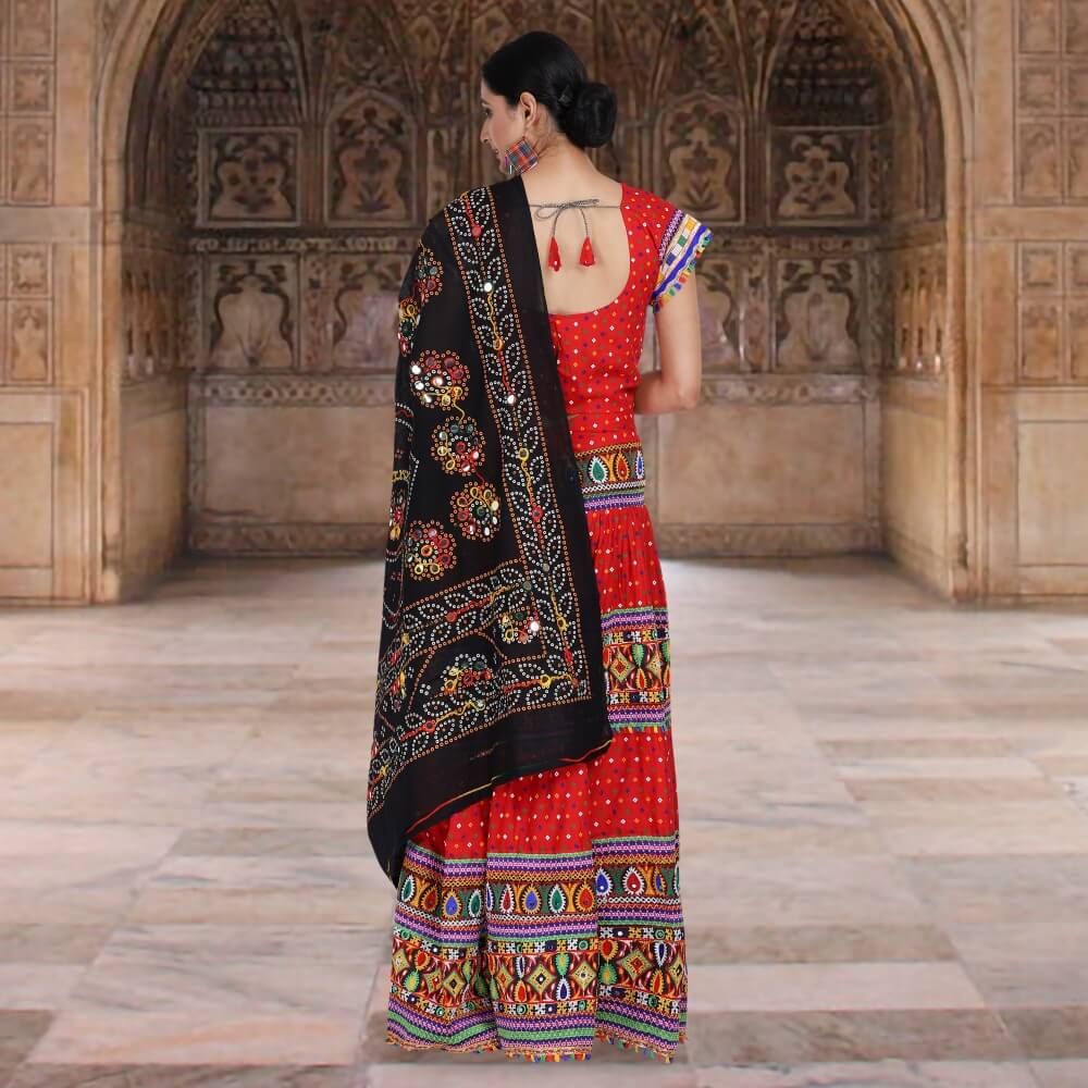 Red and Black Bandhani Chania Choli