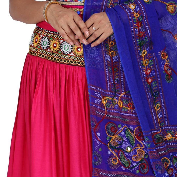 Pink Chania Choli With Blue Odhani