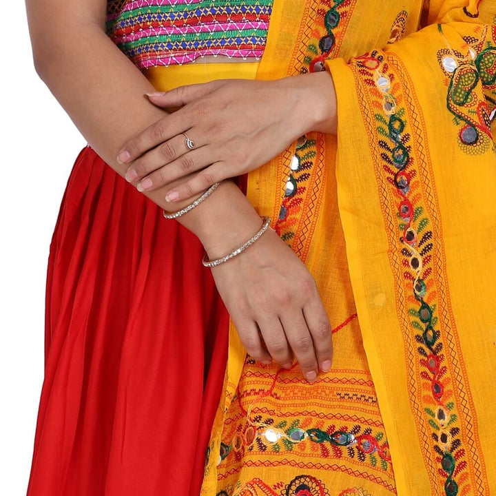 Red Chania Choli With Cotton Yellow Odhni