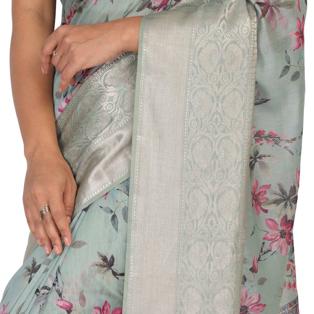 Chanderi Silk Sari with digital print Media 1 of 4