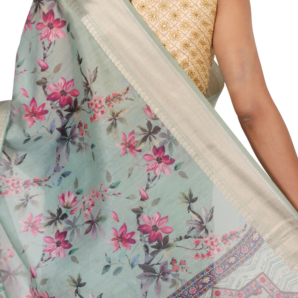 Chanderi Silk Sari with digital print Media 1 of 4