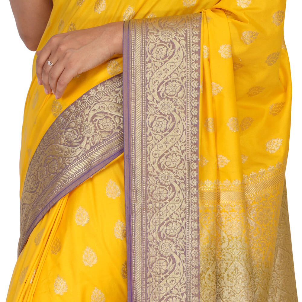 Banarasi katan silk sari - Yellow