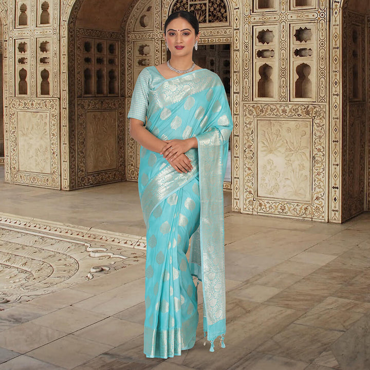 Monica Silk Banarasi saree - Sky Blue