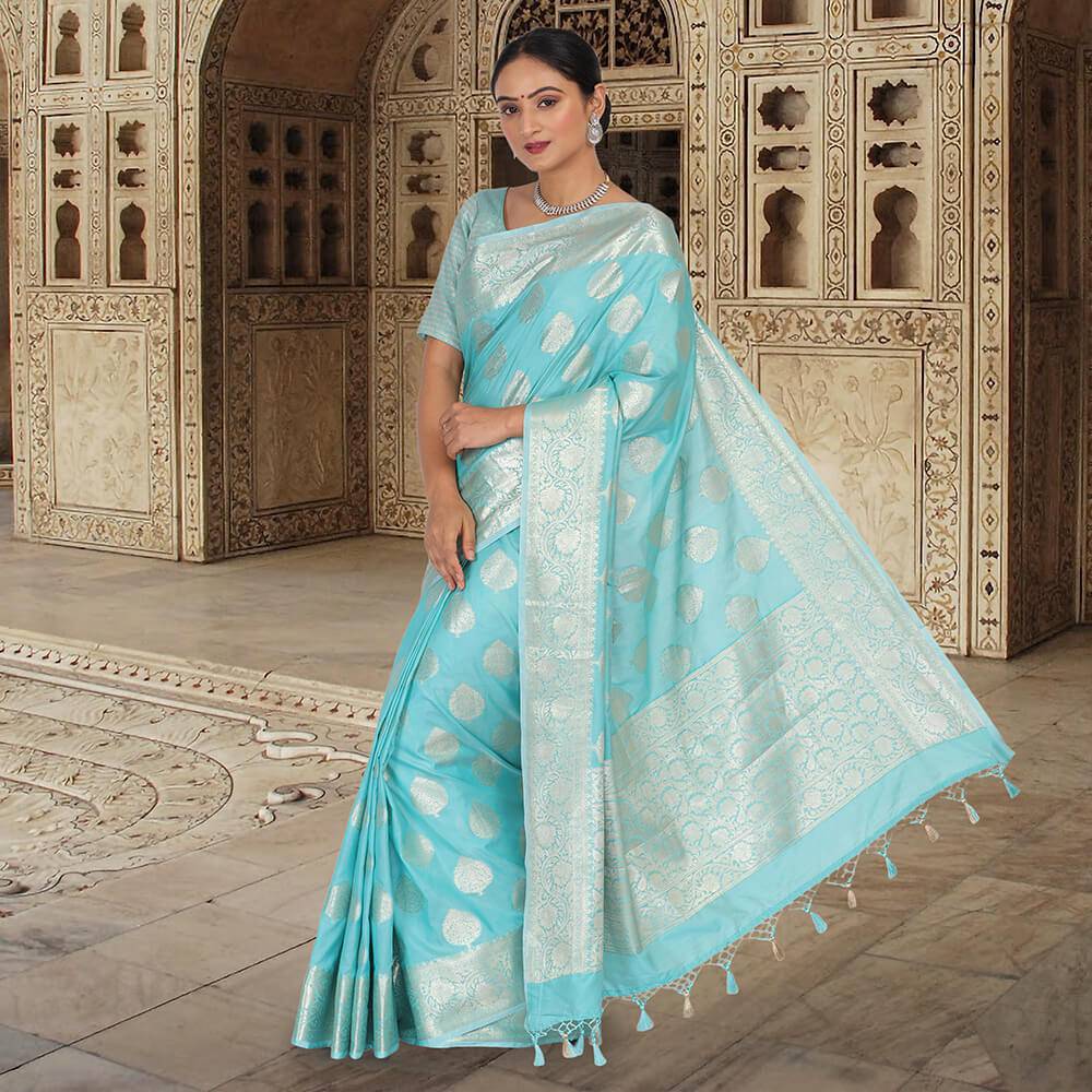 Monica Silk Banarasi saree - Sky Blue