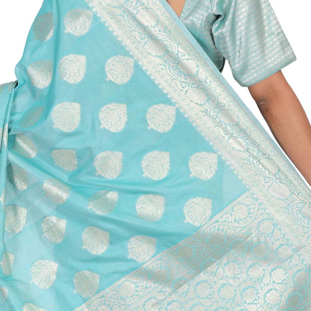 Monica Silk Banarasi saree - Sky Blue