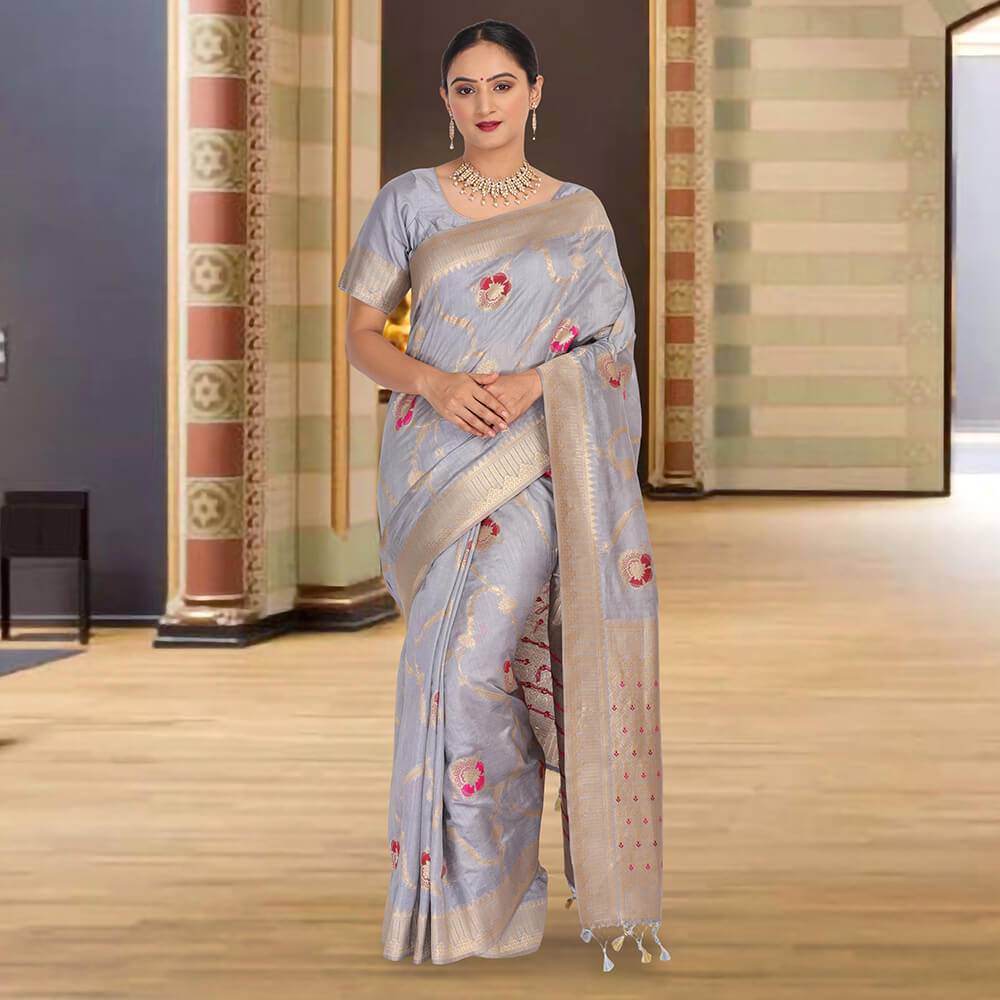 Traditional  Banarasi Silk  sari - Gray