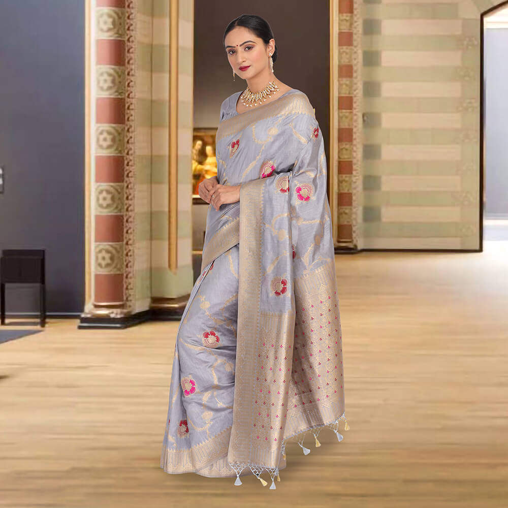 Traditional  Banarasi Silk  sari - Gray