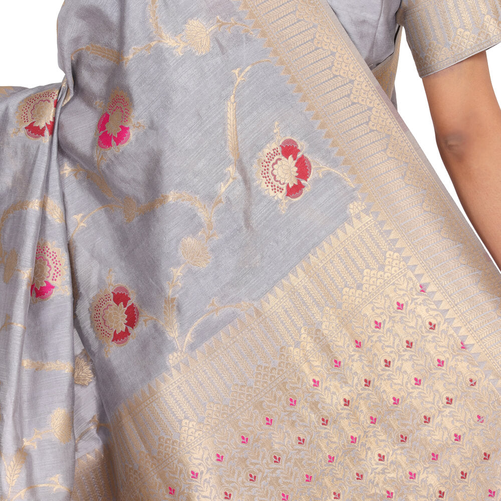 Traditional  Banarasi Silk  sari - Gray