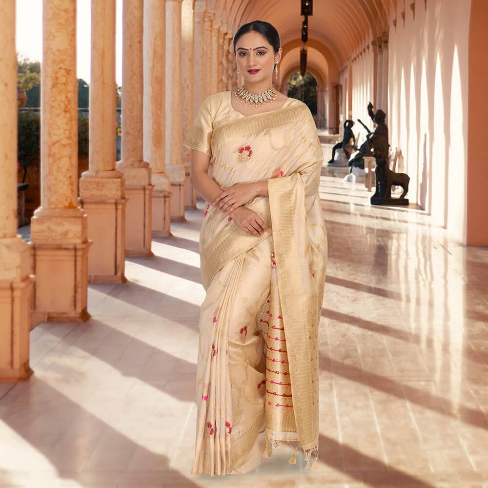 Traditional Banarasi  silk sari - Cream