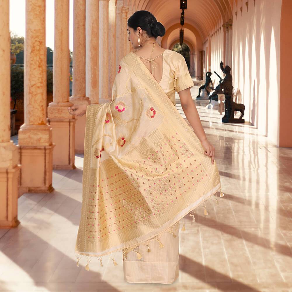 Traditional Banarasi  silk sari - Cream