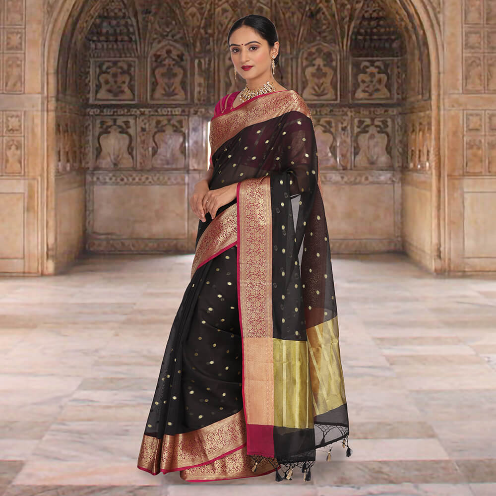 Banarasi cotton Silk sari - Black