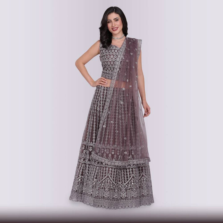 Lehenga Choli with Heavy Silver Embroidery - Purple