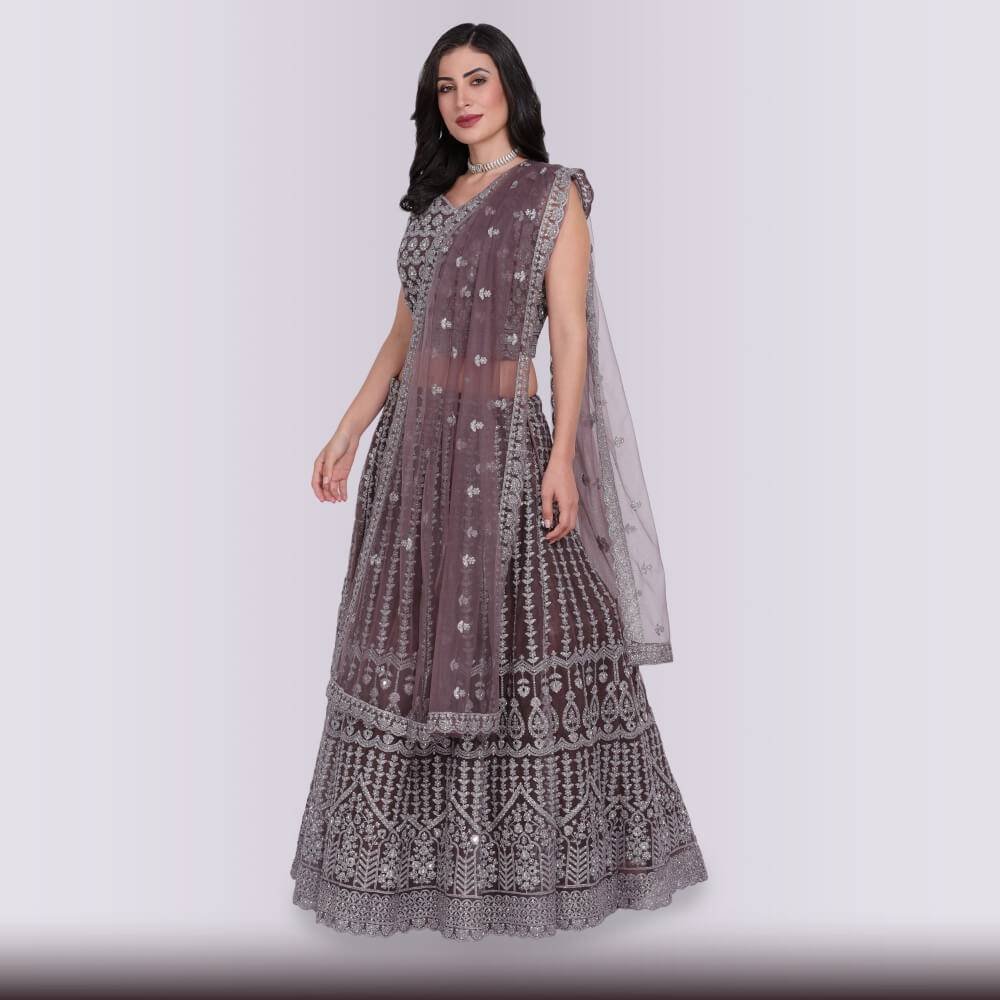 Lehenga Choli with Heavy Silver Embroidery - Purple