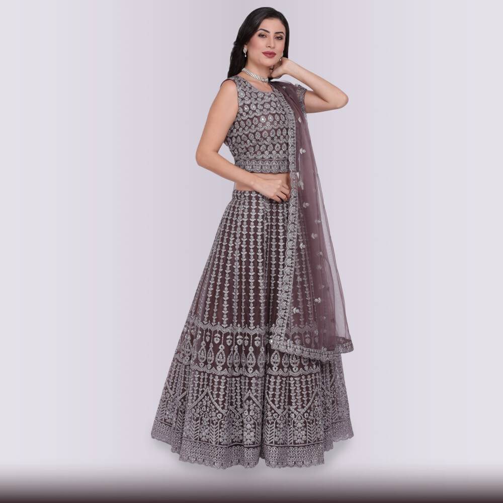 Lehenga Choli with Heavy Silver Embroidery - Purple