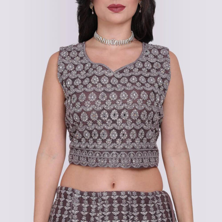 Lehenga Choli with Heavy Silver Embroidery - Purple