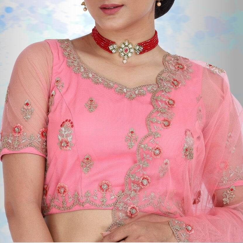 Pure Net Lehengas Choli Pink