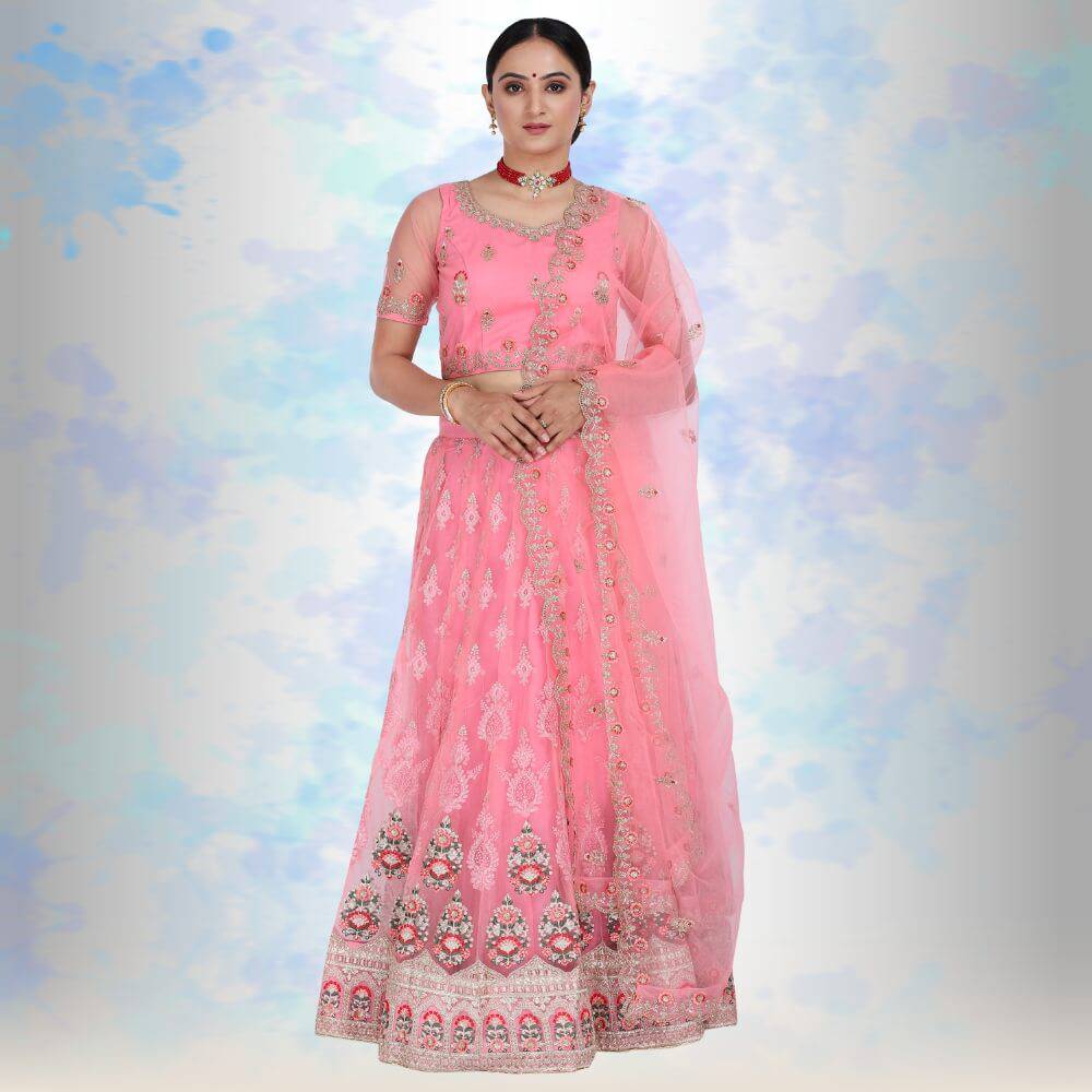 Pure Net Lehengas Choli Pink