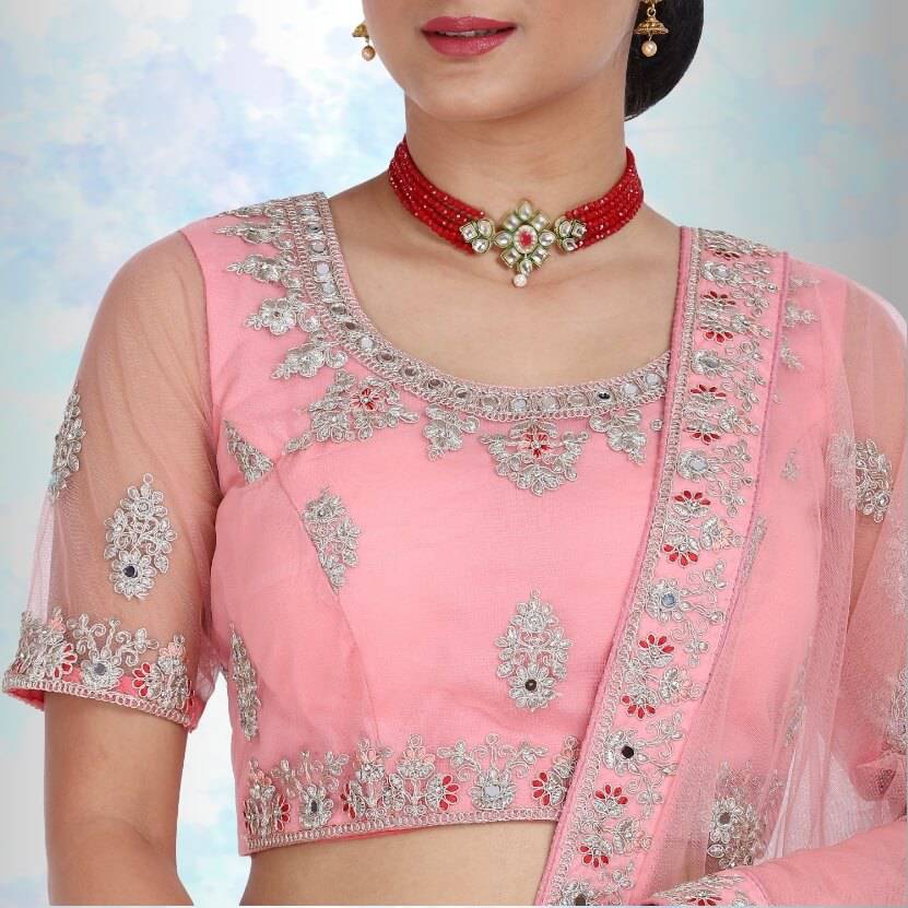 Mirror work lehenga Choli - Pink