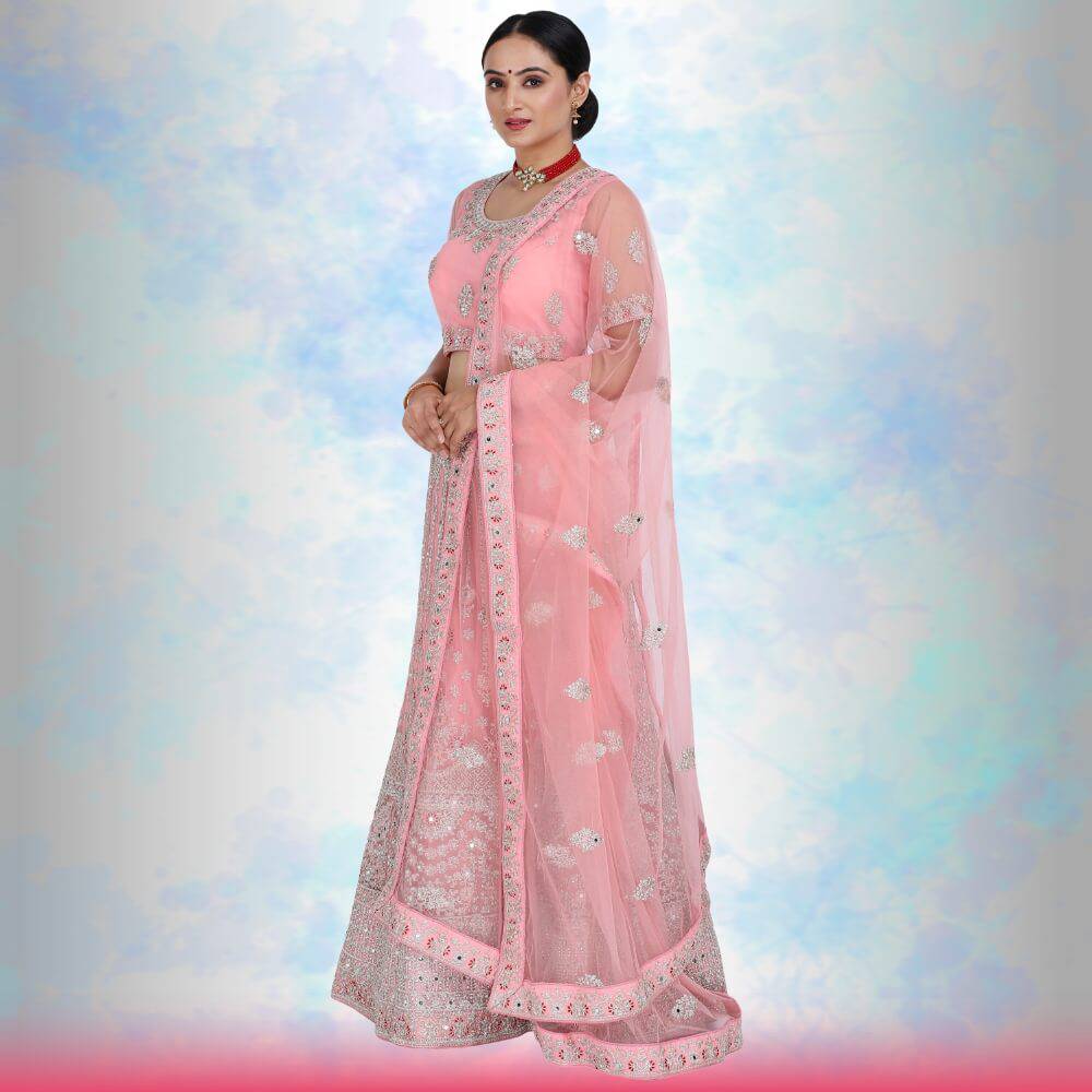 Mirror work lehenga Choli - Pink