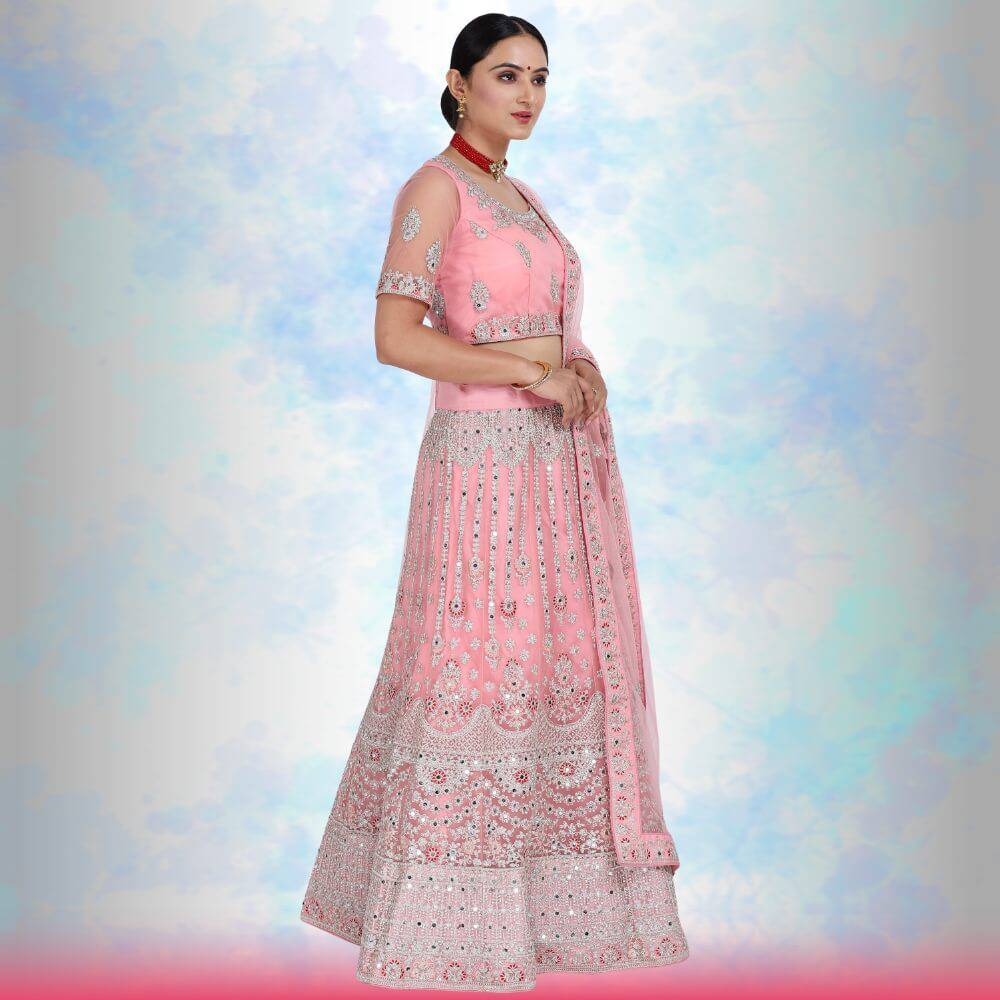 Mirror work lehenga Choli - Pink