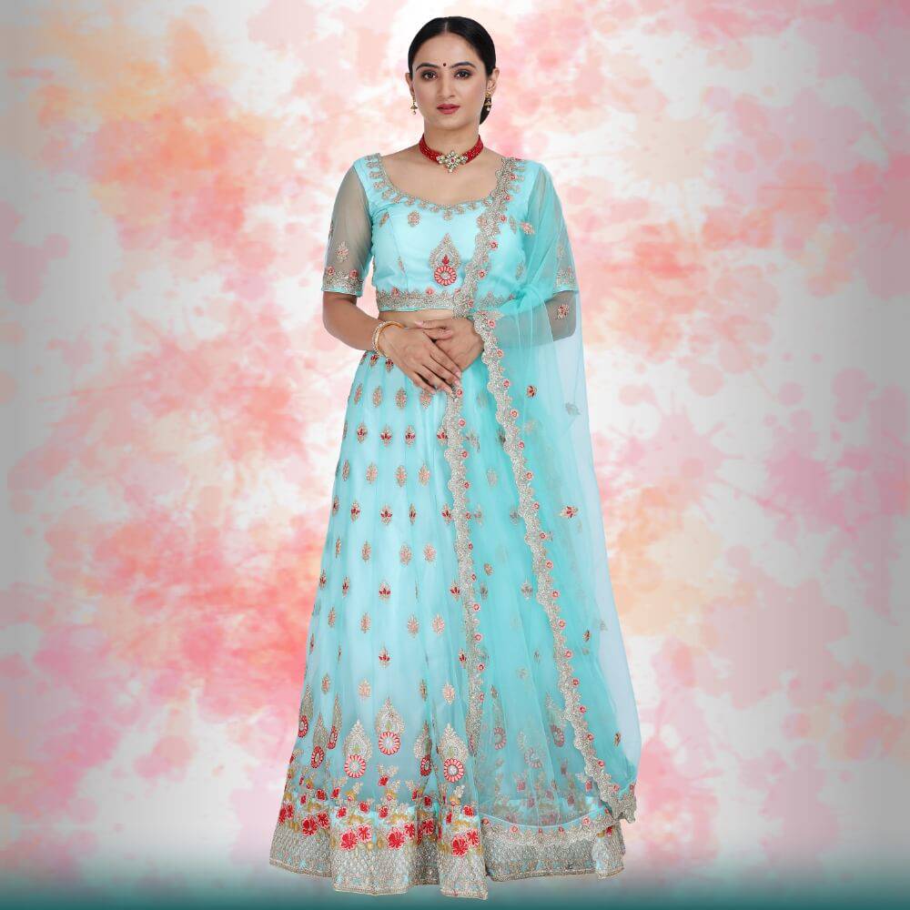 Pure net Lehenga Choli - Blue