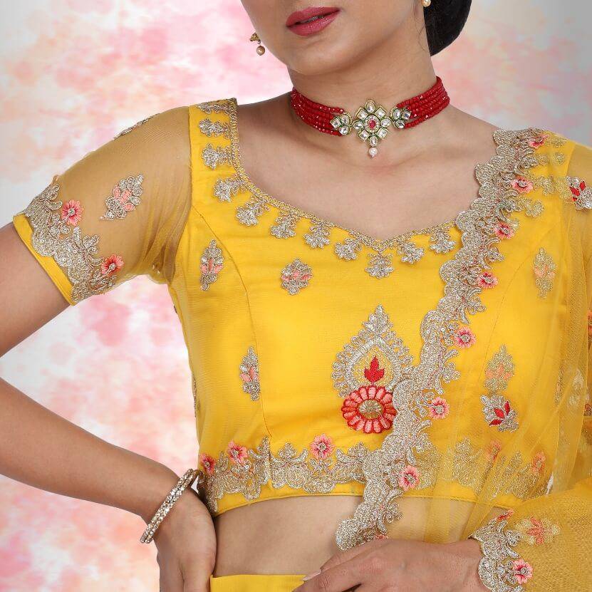 Pure Net Lehenga Choli - Yellow