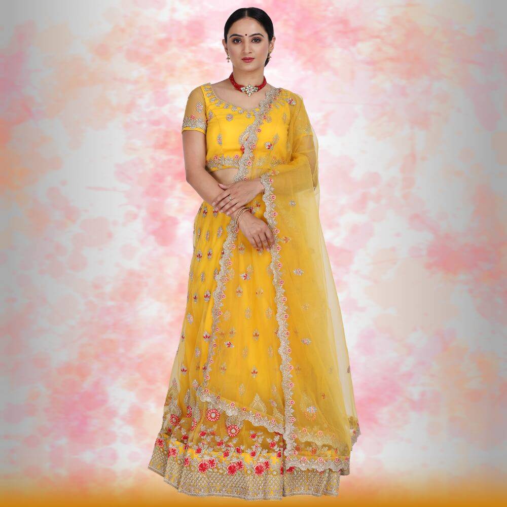 Pure Net Lehenga Choli - Yellow