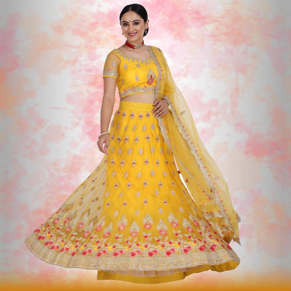 Pure Net Lehenga Choli - Yellow