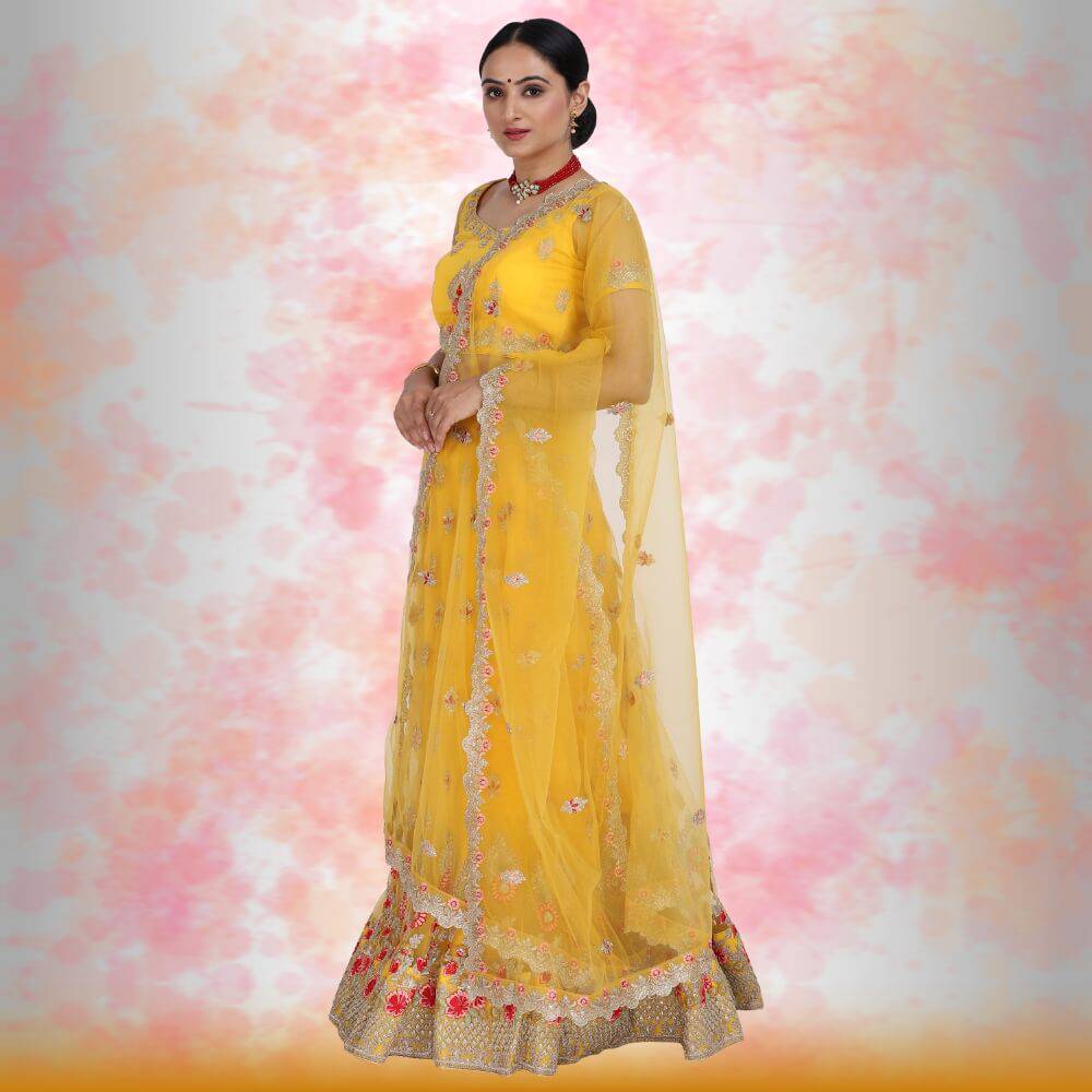 Pure Net Lehenga Choli - Yellow