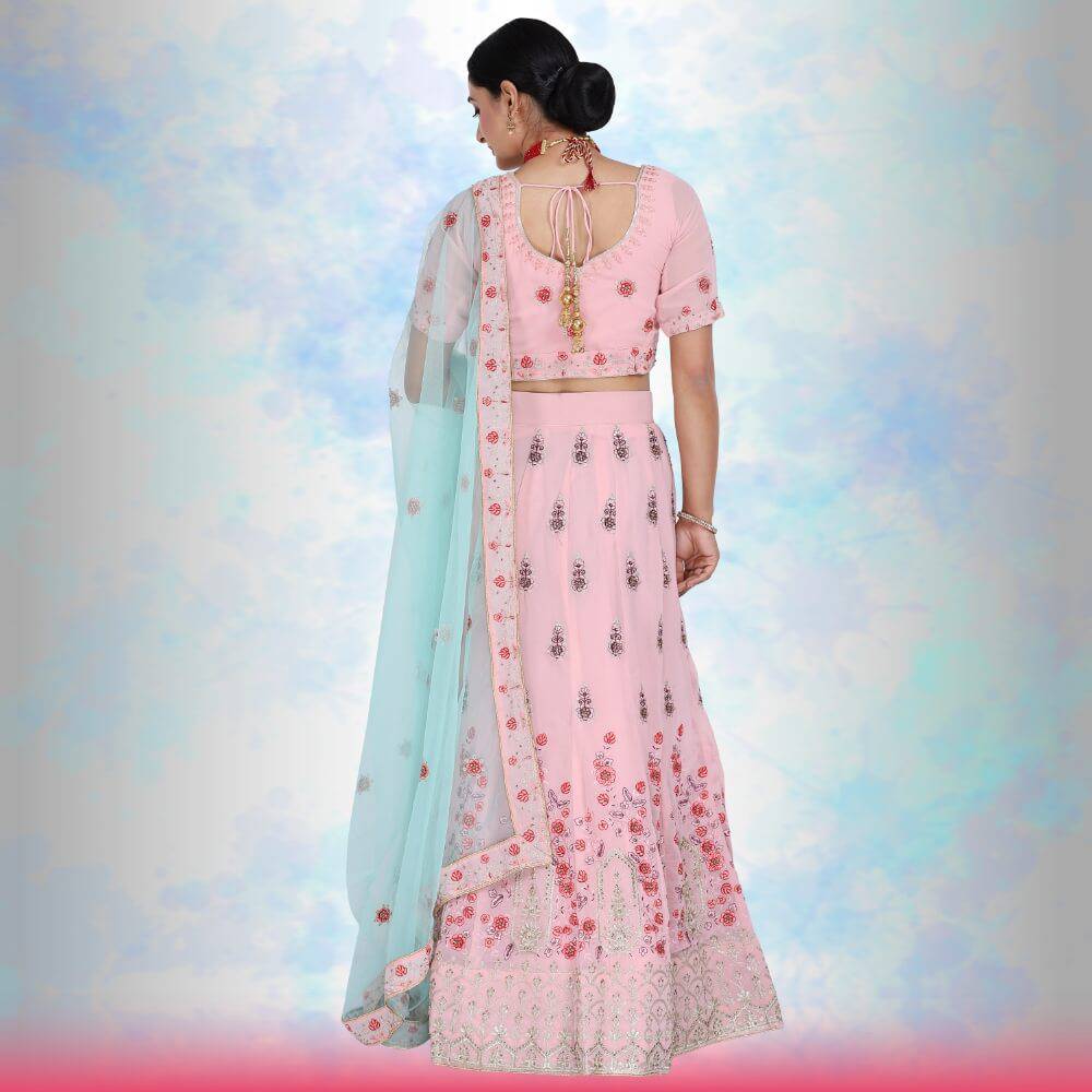 Georgette Lehenga with readymade blouse - Pink