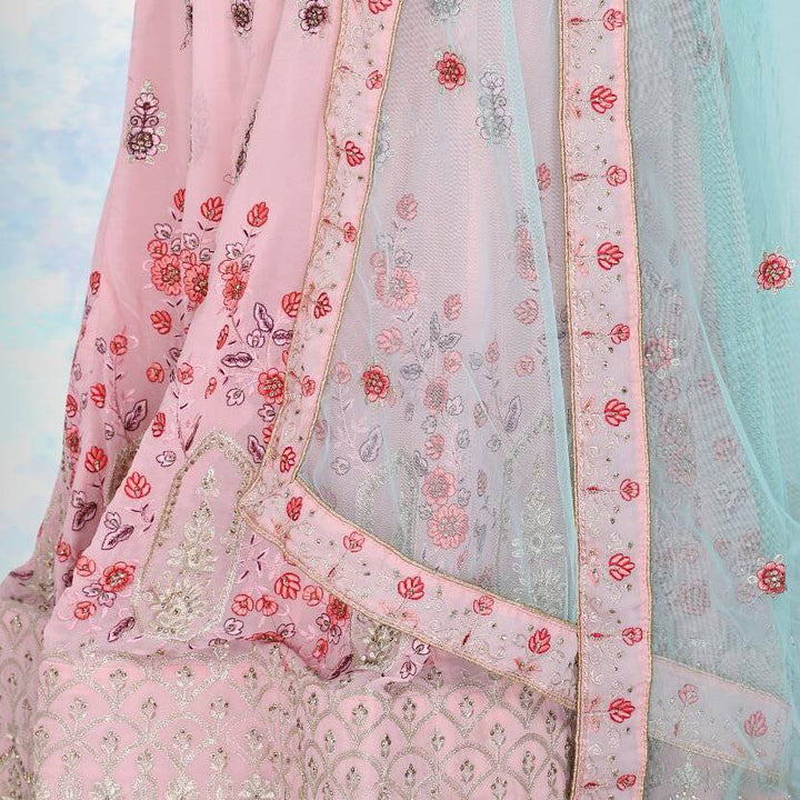 Georgette Lehenga with readymade blouse - Pink