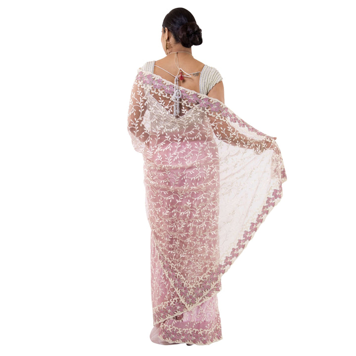 Lightweight Parsi Work Sari  - Mauve
