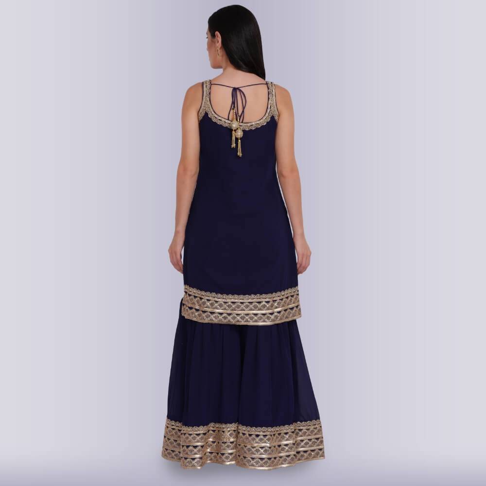 Elegant Garara Set with Gold Accent - Blue