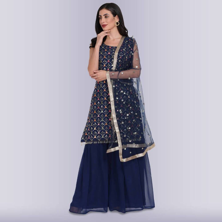 Palazzo Set with Resham Embroidery - Blue