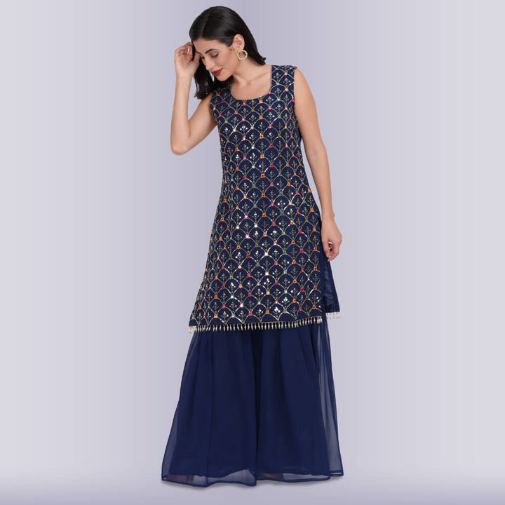 Palazzo Set with Resham Embroidery - Blue