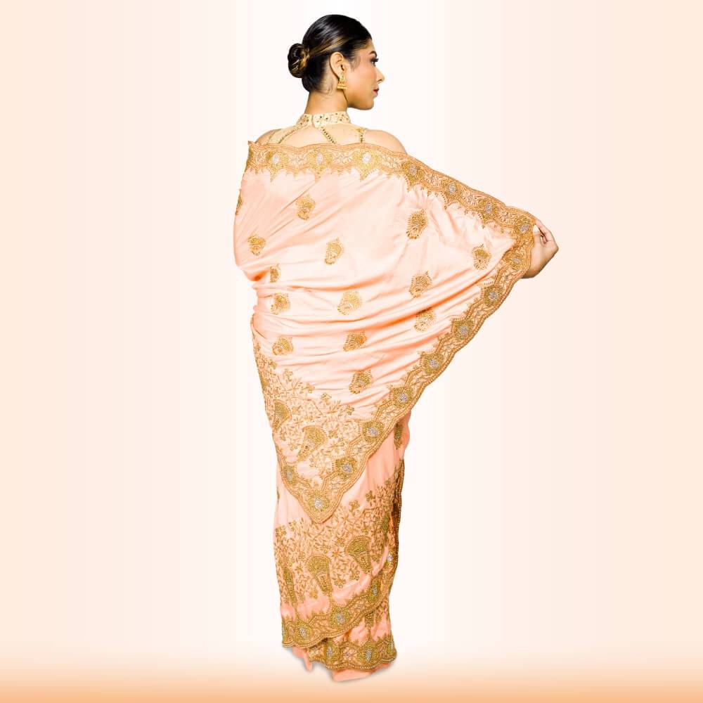 Heavy embroidered saree in Blush