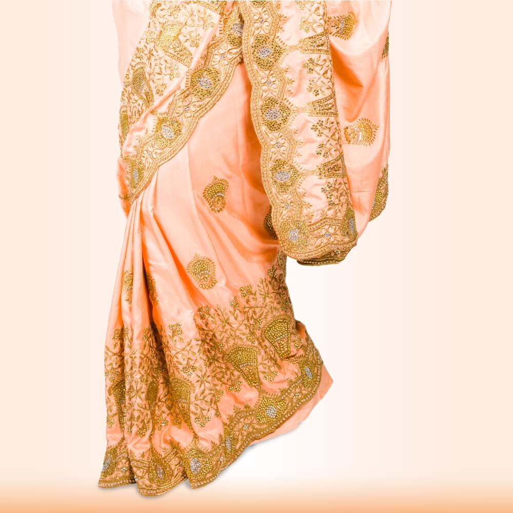 Heavy embroidered saree in Blush