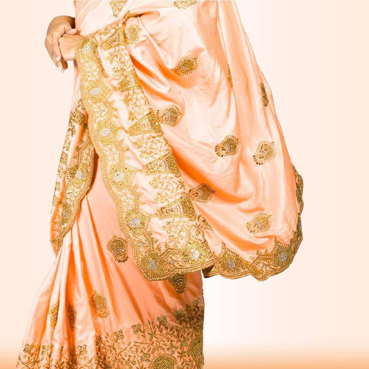 Heavy embroidered saree in Blush