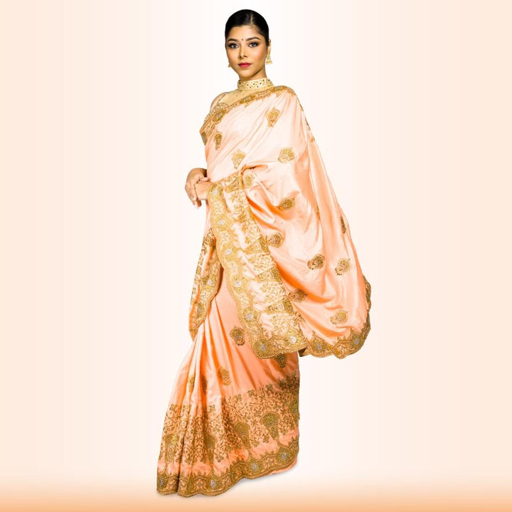 Heavy embroidered saree in Blush