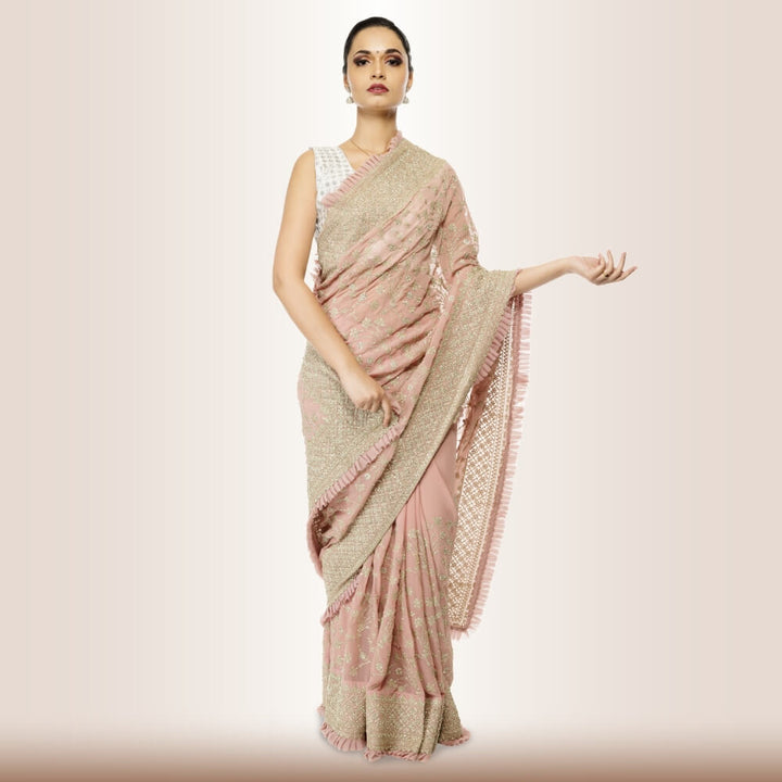 Indian Saree Dress in Georgette - Pink