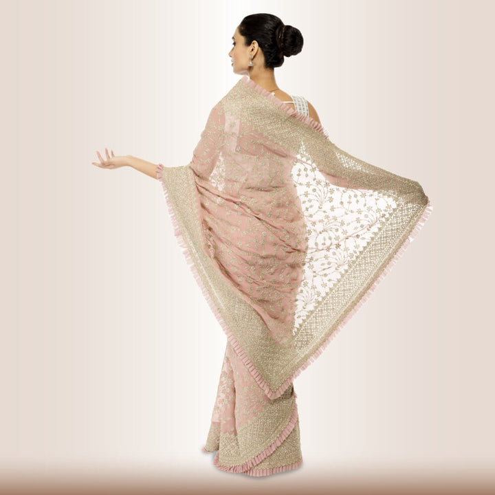 Indian Saree Dress in Georgette - Pink