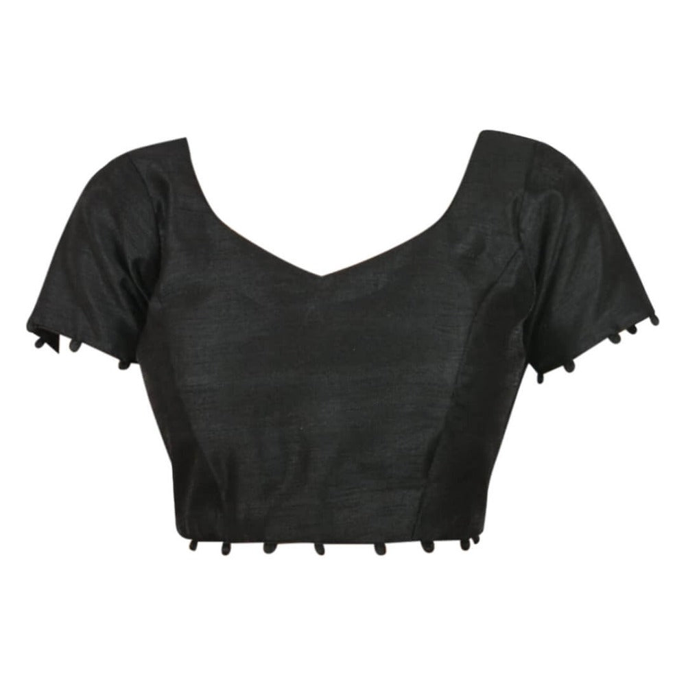 Black silk blouse with short sleeves