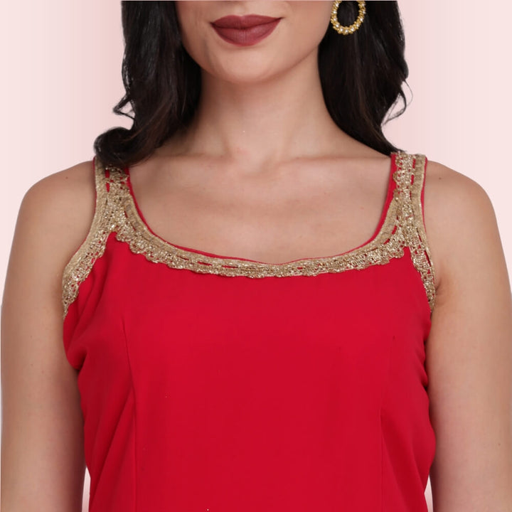 Elegant Garara Set with Gold Accent - Red