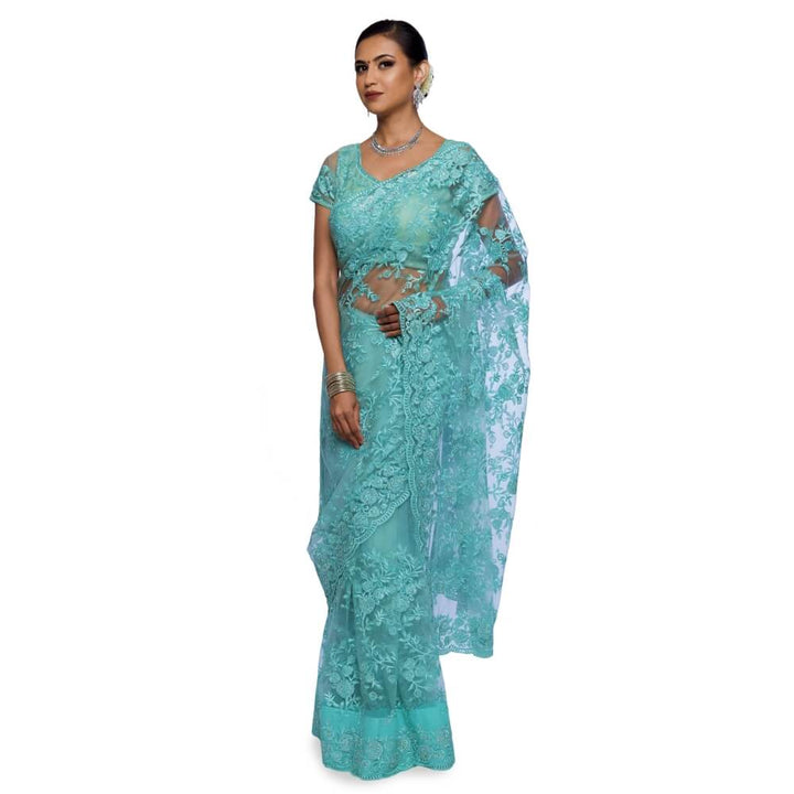 Lightweight Net saree  Resham embroidery