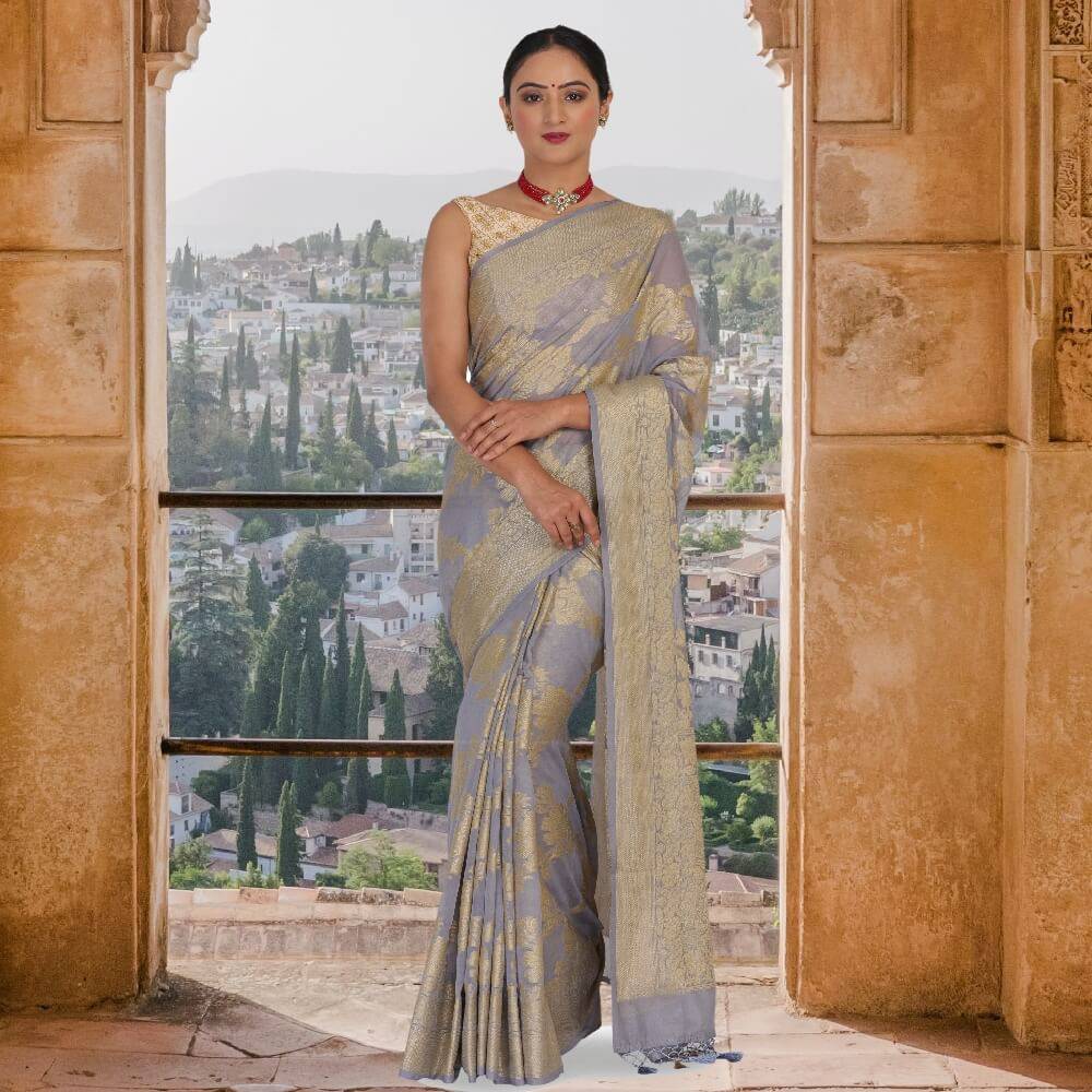 Steel Gray soft khaddi Georgette banarasi saree