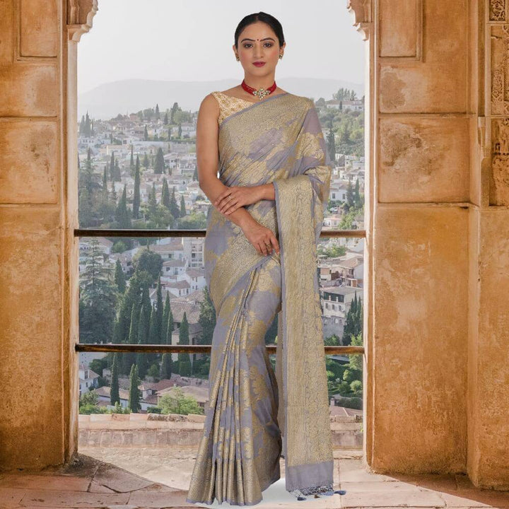 Steel Gray soft khaddi Georgette banarasi saree