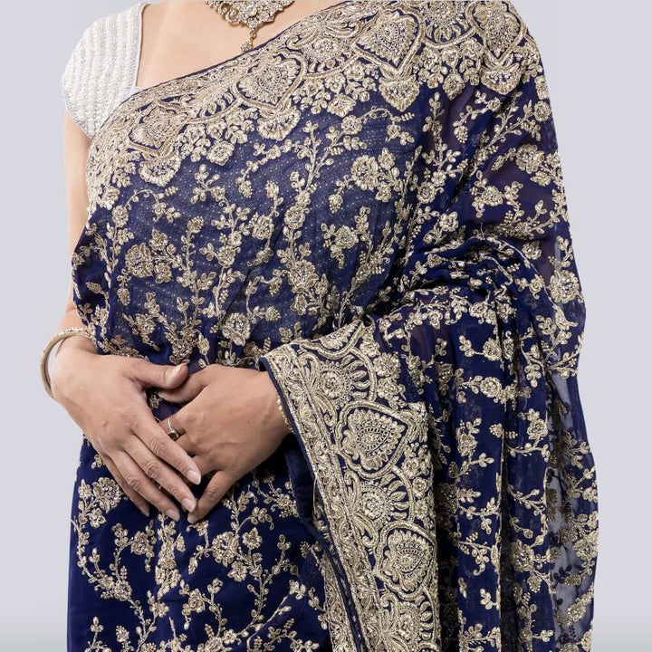 Georgette Indian Saree - Navy Blue