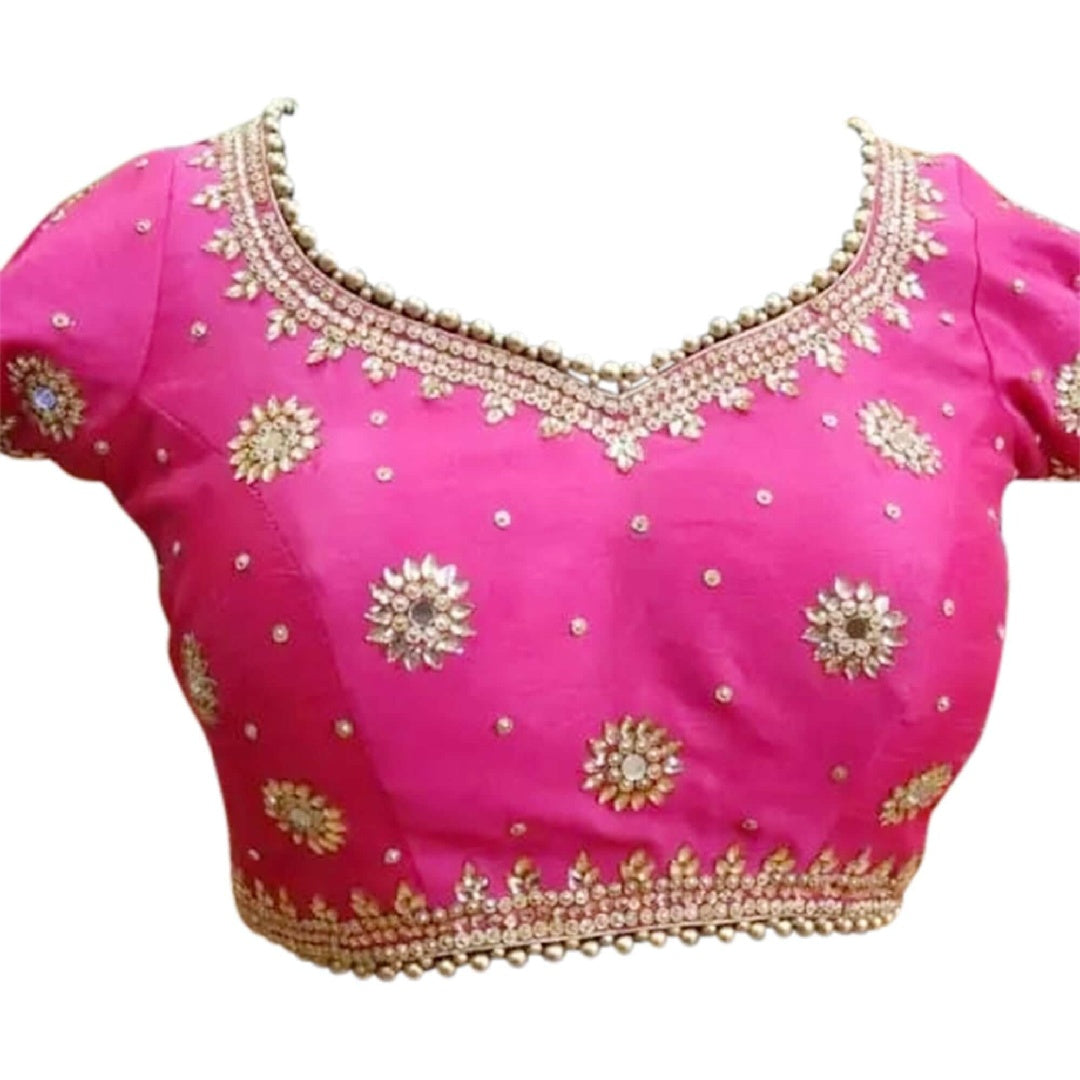 Hot Pink blouse with hand embroidery